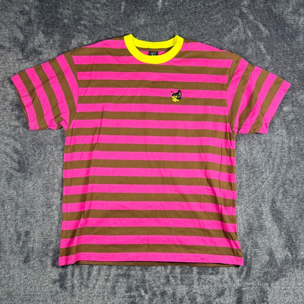Golf Wang 10 Year Anniversary Kill Cat Striped T-Shirt Pink Brown XL